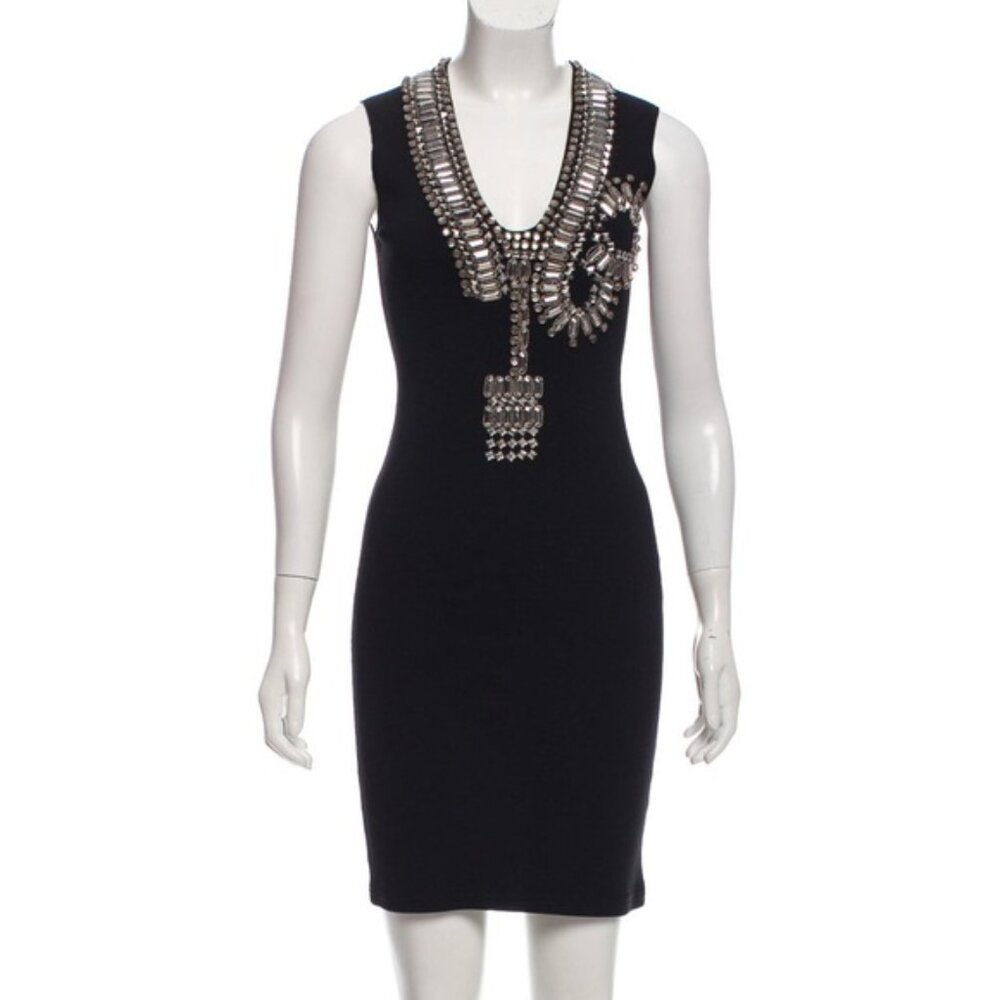 Givenchy Crystal Embellished Black Cocktail Dress XS Beaded LBD Sleeveless - Picture 5 of 8